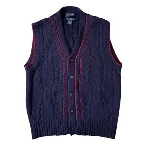 Gant Men’s Cable Knit Sweater Vest Blue Wool Cotton Size Small Hand Framed